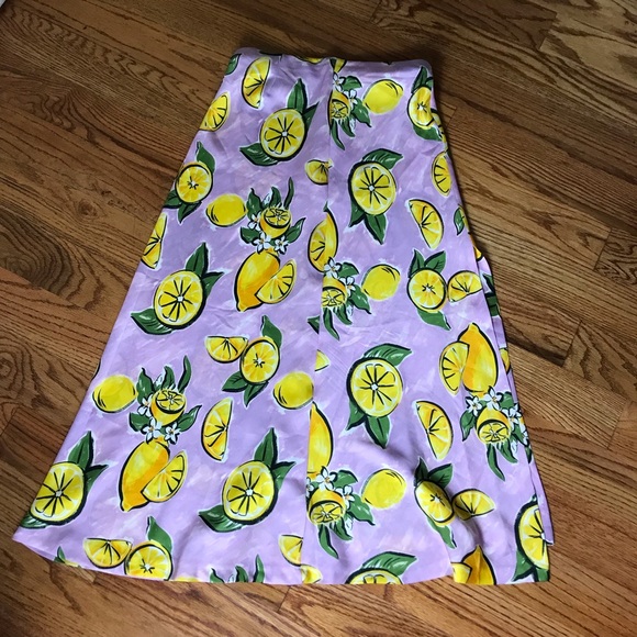 Zara Lemon Print Pink Midi Skirt - Picture 3 of 10